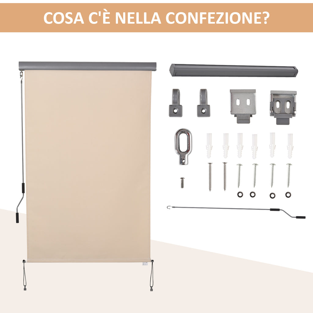 Roller Shade Awning with Crank Handle, Wall or Ceiling Mounted, 120x200cm, Beige