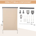 Roller Shade Awning with Crank Handle, Wall or Ceiling Mounted, 120x200cm, Beige