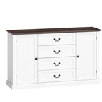 HOMCOM Vintage Style Kitchen Sideboard with 4 Drawers and 2 Cabinets with Adjustable Shelves, 147x40x87, White Wood