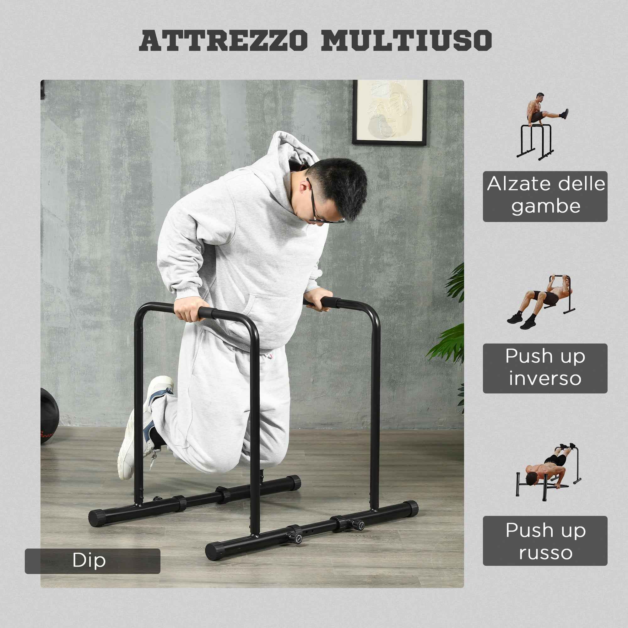 SPORTNOW Adjustable Height Steel Dip Bar with 6 Adjustable Lengths, 90-102x65x80-90 cm, Black