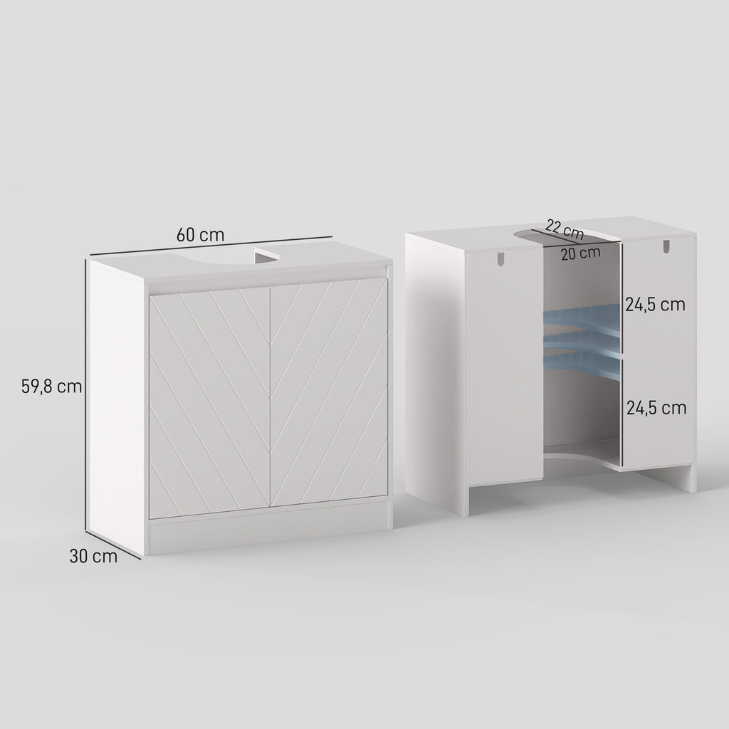HOMCOM Bathroom Vanity Cabinet with 2 Doors, Adjustable Shelf, for Pedestal or Freestanding Sinks, 60x30x59.8 cm, White