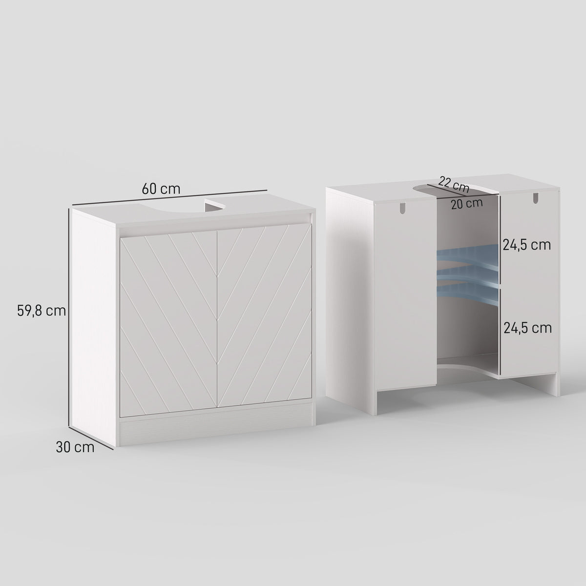 HOMCOM Bathroom Vanity Cabinet with 2 Doors, Adjustable Shelf, for Pedestal or Freestanding Sinks, 60x30x59.8 cm, White