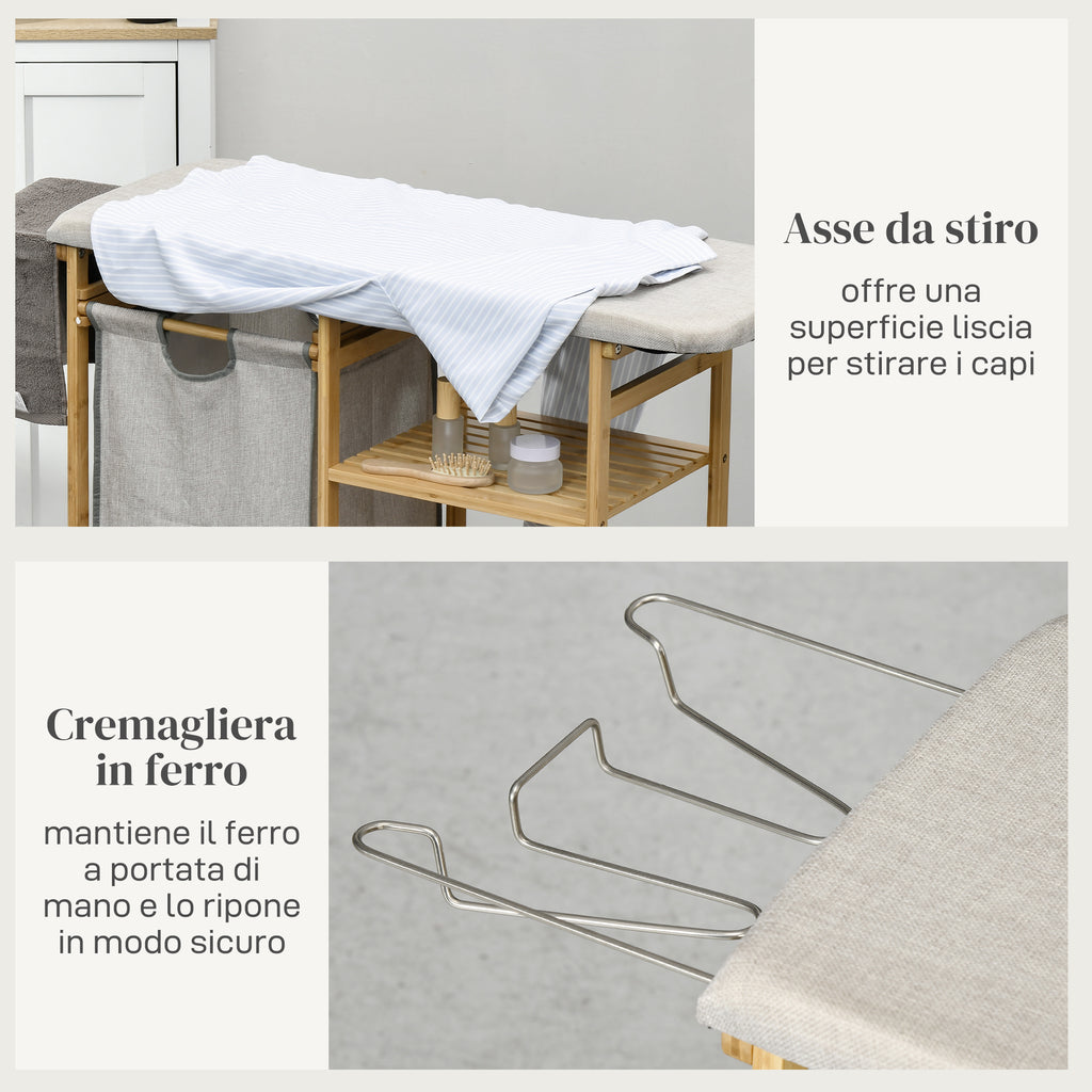 Bamboo and Polyester Laundry Basket with Ironing Board and 3-Tier Shelf, 113x34x82 cm