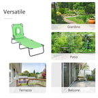 Outsunny Folding Deck Chair with Reading Hole and Cushion, 4-Level Reclining, Oxford Fabric and Steel Frame, Green