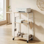 HOMCOM 3-Tier Printer Stand with Wheels and Hooks, Natural