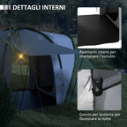 Camping Tent 4-6 People with 2 Rooms, in Polyester and Fiberglass, 555x225x190 cm, Gray and Green