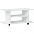 HOMCOM Modern TV Stand with Shelves, Swivel Wheels and Brakes, 80x40x40 cm, White