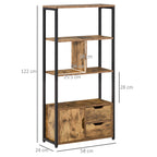 Bookcase Cabinet with 3 Shelves, Cabinet and 2 Drawers, in Chipboard and Metal, 58x24x122 cm