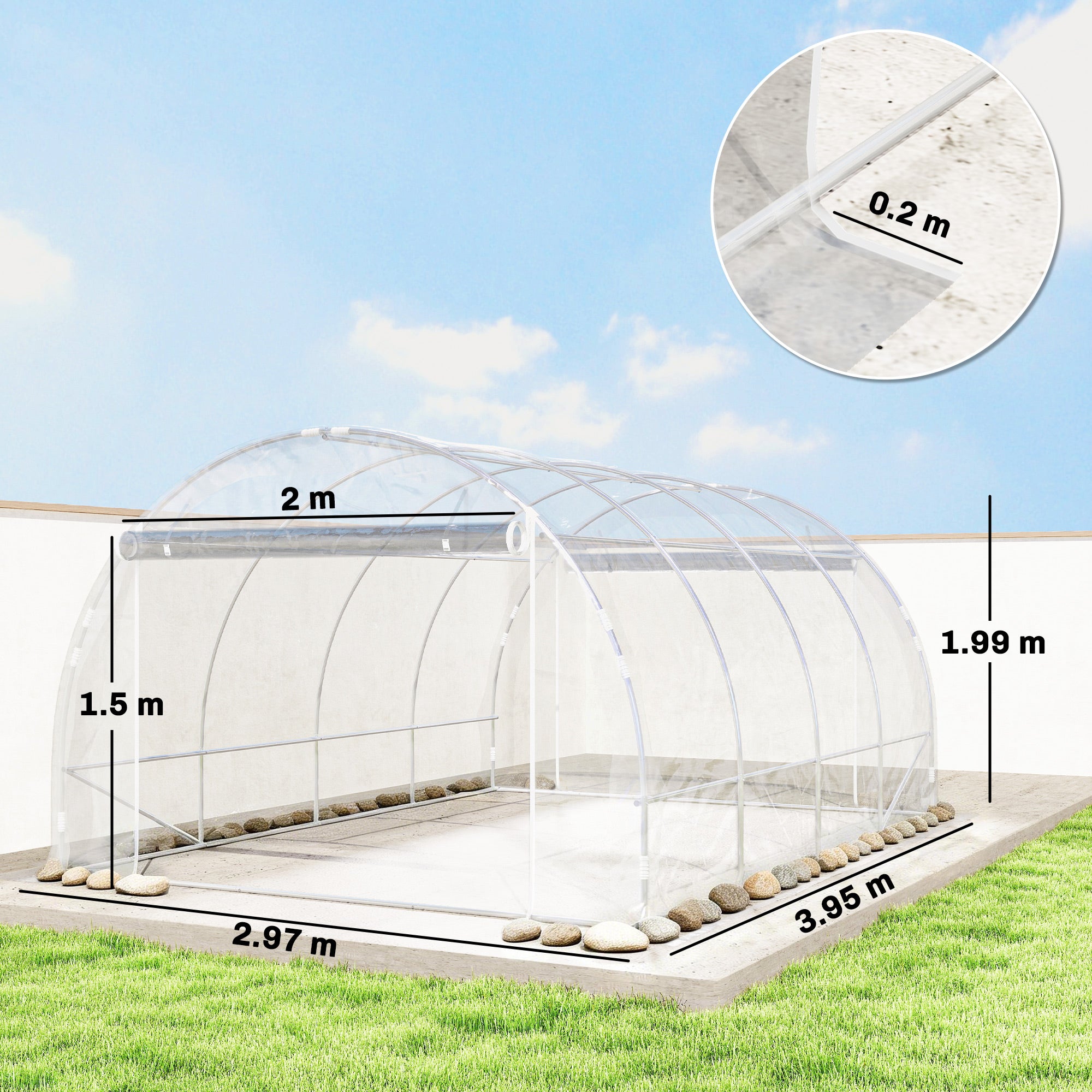 Outsunny 3x4x2 m Tunnel Greenhouse with Roller Doors, Steel Frame and Anti-UV PE Cover, Transparent
