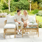 Outsunny 3-Piece Garden Set with Sofa, Chaise Longue and Coffee Table, Steel and PE Rattan, Cream
