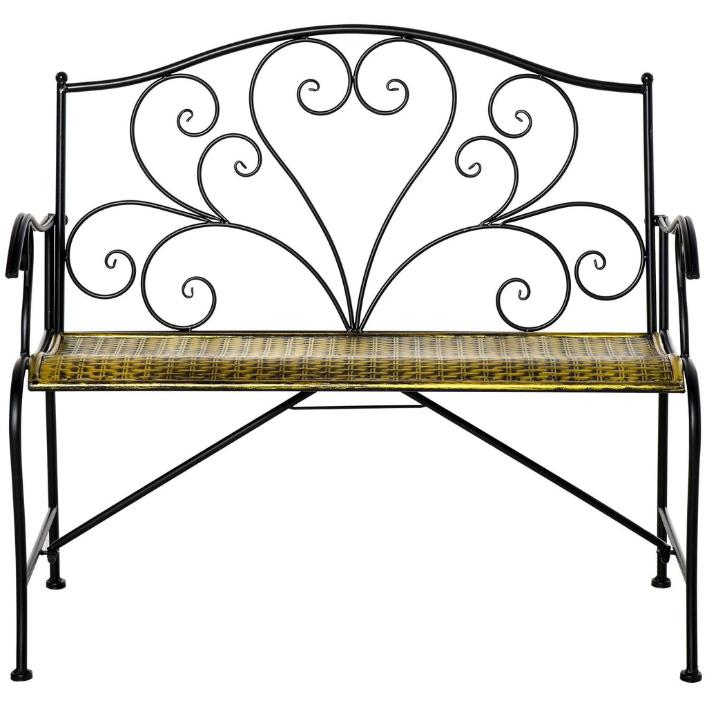 Outsunny Iron Garden Bench, Vintage Style 2-Seater Outdoor Bench, 100x 50x88cm, Black