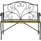 Outsunny Iron Garden Bench, Vintage Style 2-Seater Outdoor Bench, 100x 50x88cm, Black