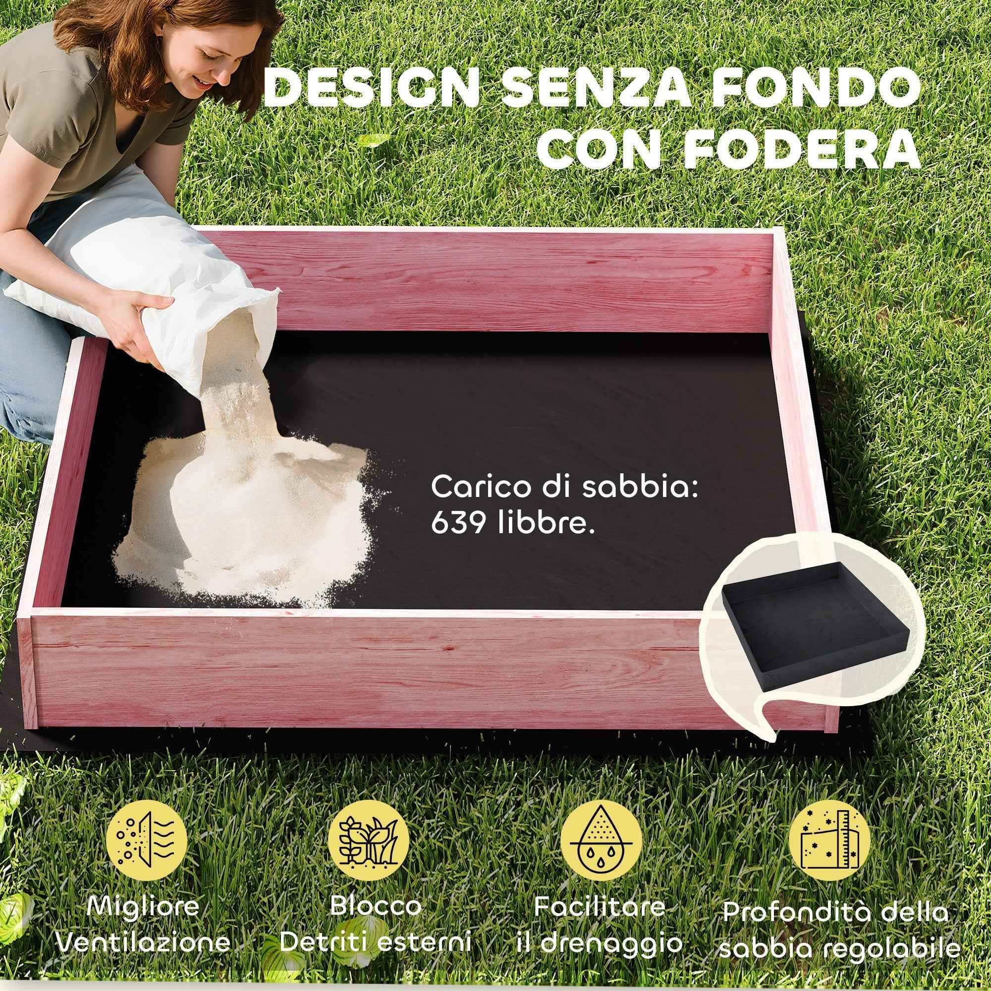 andpit for Children 3-6 Years with Flamingo Canopy, Folding Seats, Lid and Cover Included, Children's Sandpit in Fir Wood, 134.5x127.5x130 cm, Pink