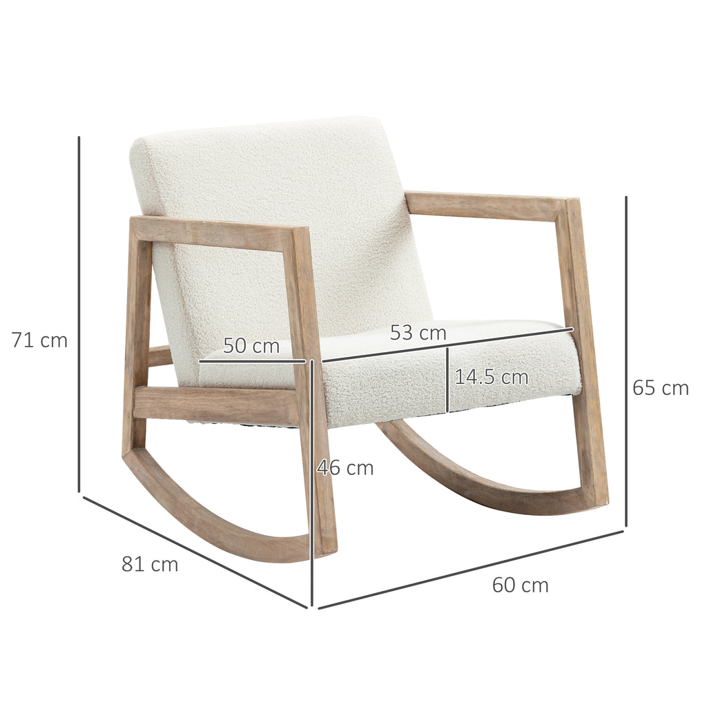 Rocking Chair with Seat and Back Cushions, Wood, Pile and Foam, 60x81x71 cm, Cream