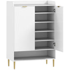 Space-Saving Shoe Rack for 24 Pairs of Shoes with 2 Doors, 3 Pull-Out Shelves and Bottom Shelf, White