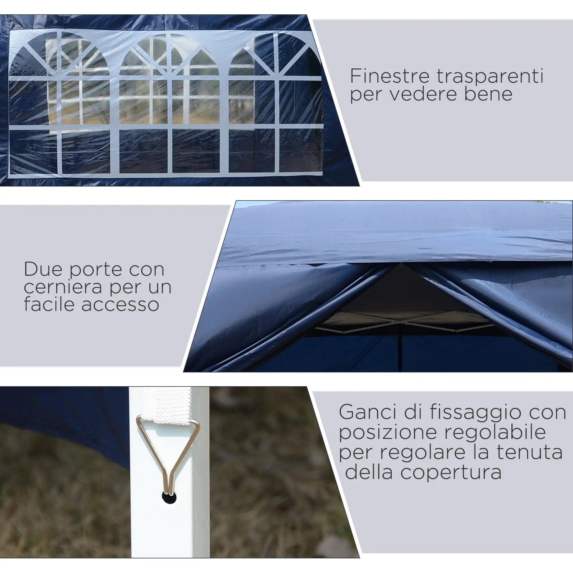 Foldable Garden Gazebo with Ropes and Pegs Included, 2.95x2.95x2.58 m, Blue - Borge' Group Limited