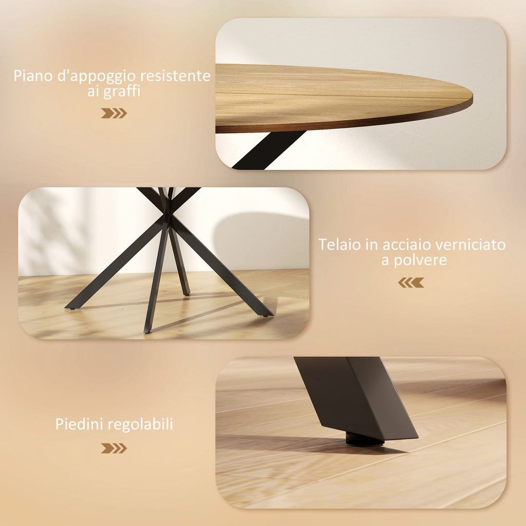 HOMCOM Industrial Style Round Dining Table with Steel Cross Legs, Ø120x75 cm, Oak Color