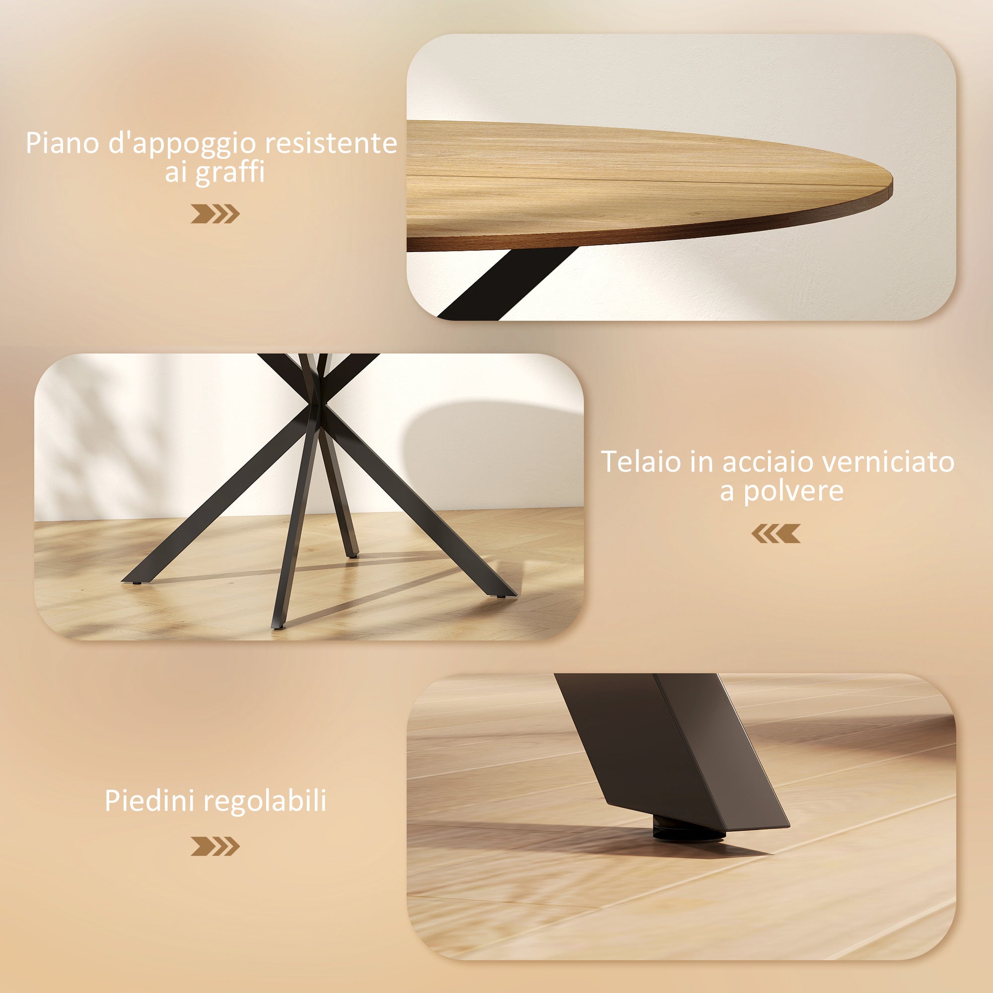HOMCOM Industrial Style Round Dining Table with Steel Cross Legs, Ø120x75 cm, Oak Color