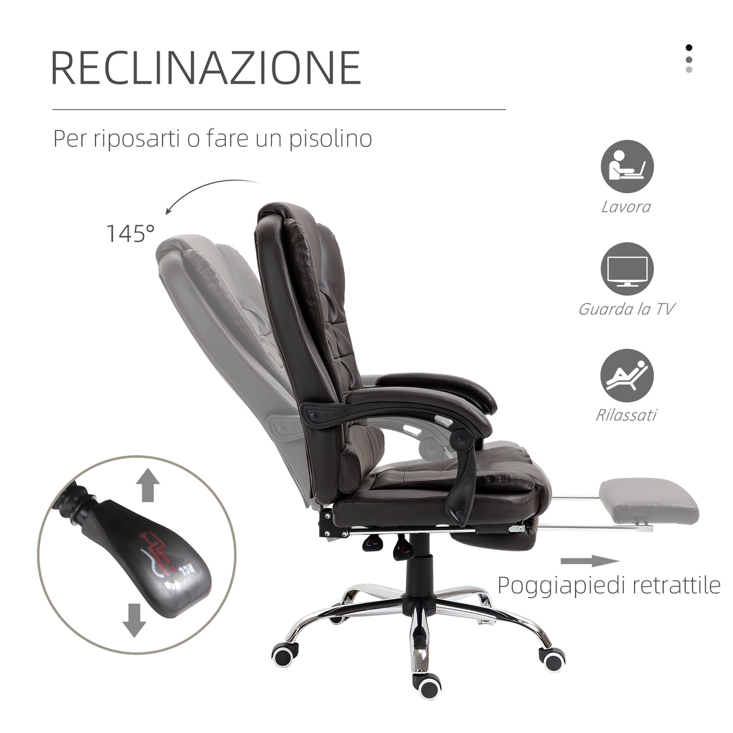 HOMCOM Presidential Style Reclining Office Chair with Footrest, 64.5x69x109-117 cm, Coffee color