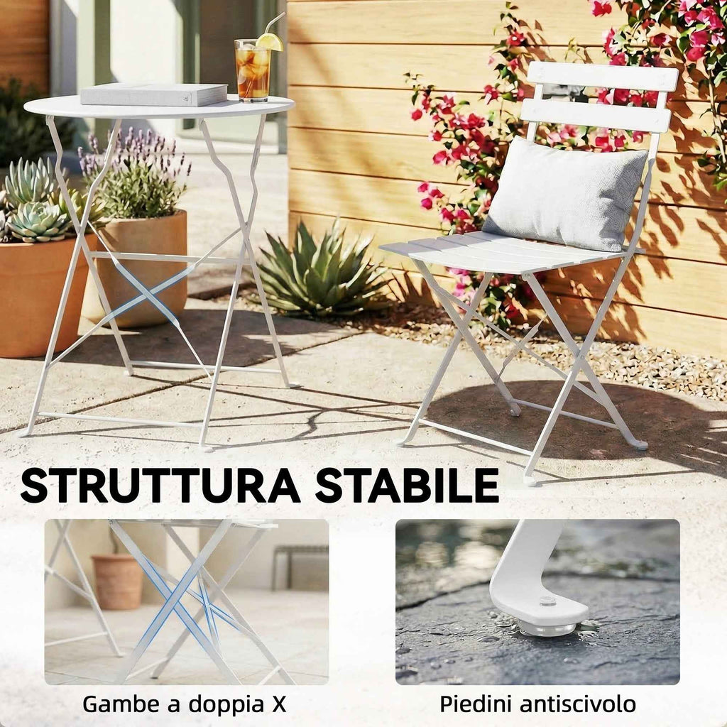 Outsunny Folding Outdoor Bistro Set with Table and 2 Chairs, White