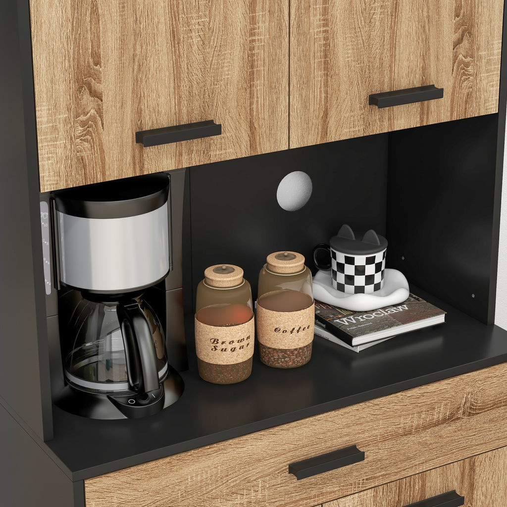 Wooden Kitchen Sideboard with 2 Door Cabinets and Drawer, 80x40x180 cm, Black and Wood Color