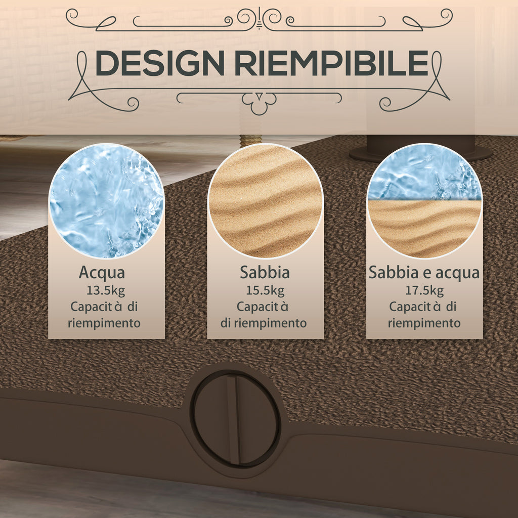 Umbrella Base with Wheels Fillable up to 20 kg for Ø22-38 mm Poles, 45x45x39 cm, Brown