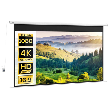 Motorized Projector Screen 120" 16:9  with Remote Control, Wall and Ceiling Mount, White