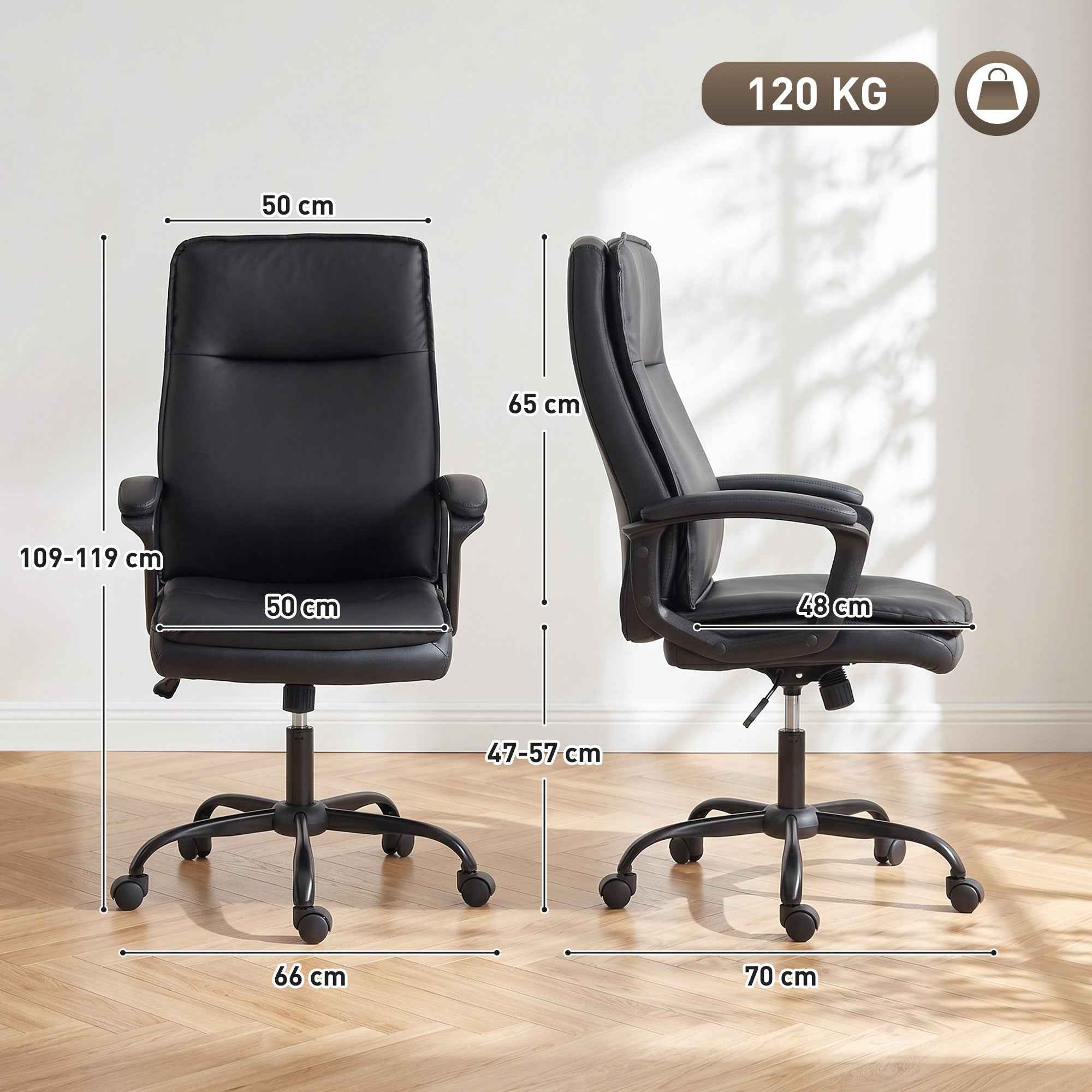 HOMCOM PU Leather Swivel Office Chair, Rocking Function, High Back, Adjustable Height, 120kg Capacity, Black