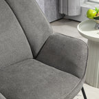 Armchair with Slanted Armrests, in Linen Effect Fabric and Steel, 71.5x67x79 cm, Grey