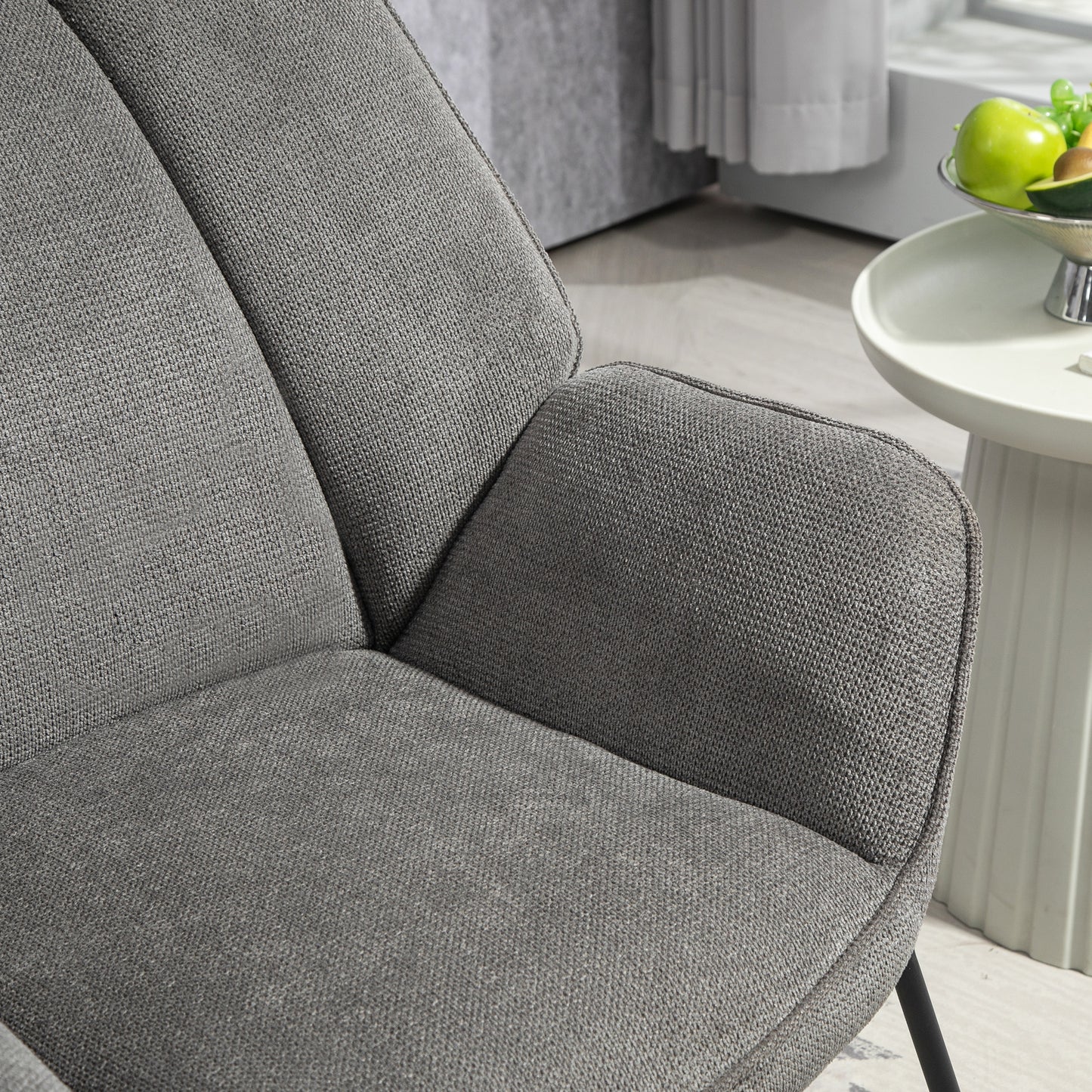 Armchair with Slanted Armrests, in Linen Effect Fabric and Steel, 71.5x67x79 cm, Grey