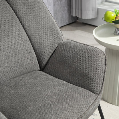 Armchair with Slanted Armrests, in Linen Effect Fabric and Steel, 71.5x67x79 cm, Grey