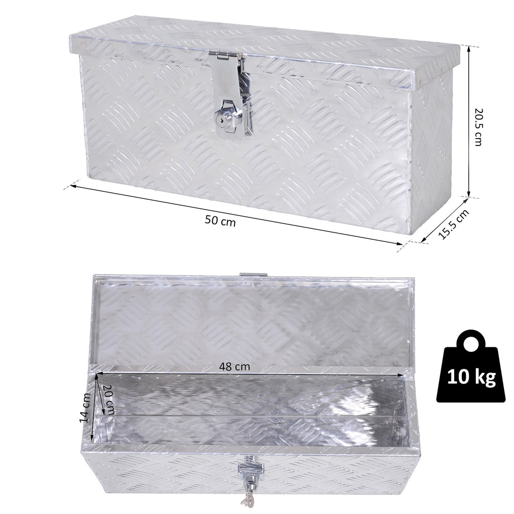2 kg Tool Box with Key Lock, in Aluminum Sheet, 50x15.5x20.5 cm, Silver