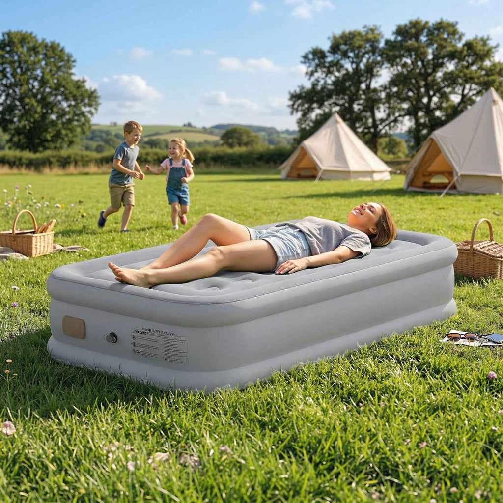 Outsunny Self-Inflating Single Mattress, Flocked Surface, with Inflation Pump and Carry Bag, Grey