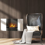 Wall Mounted  0.9L Bioethanol Fireplace with Protective Panel, Stainless Steel and Glass, 100x15x54 cm, Black and Silver