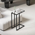 C-Shaped Glass and Steel Coffee Table, 46x25x63.5 cm, Black