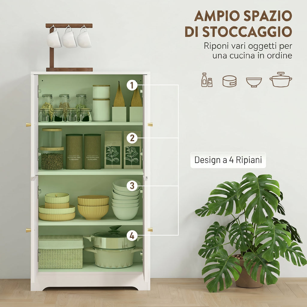 Wooden Kitchen Sideboard with 2 Cabinets, 4 Doors, 2 Adjustable Shelves, for Dining Room, Living Room, White