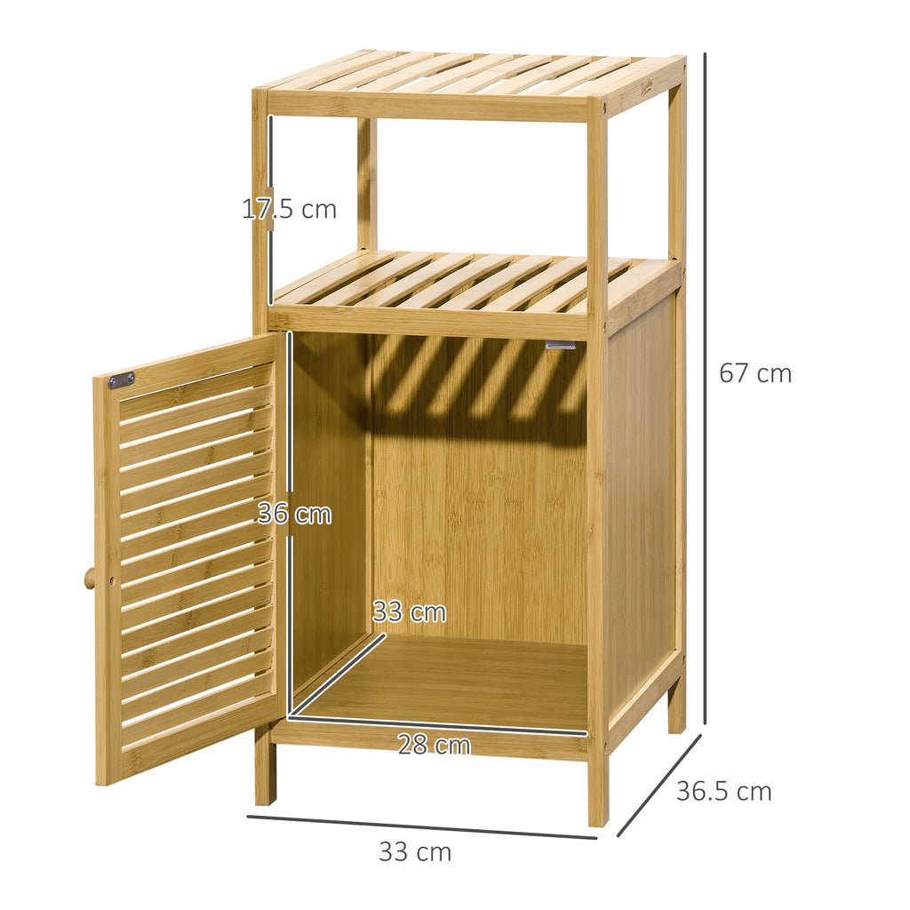 Bamboo Bathroom Cabinet with Single Door Cabinet, 33x36. 5x67cm, Natural Wood Color