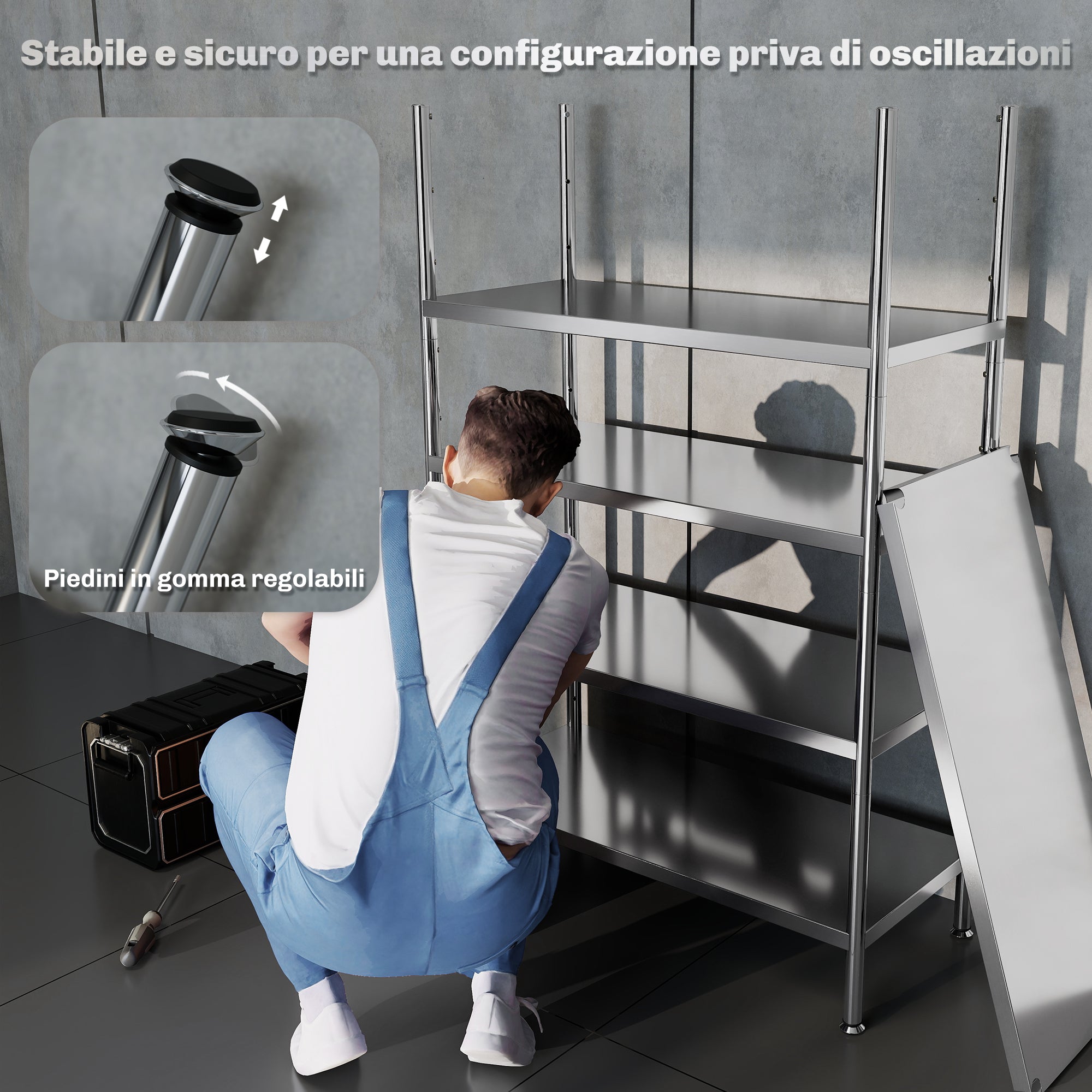 5-Tier Kitchen Shelf with 13 Adjustable Heights, Stainless Steel, 91 x 40 x 139 cm, Silver