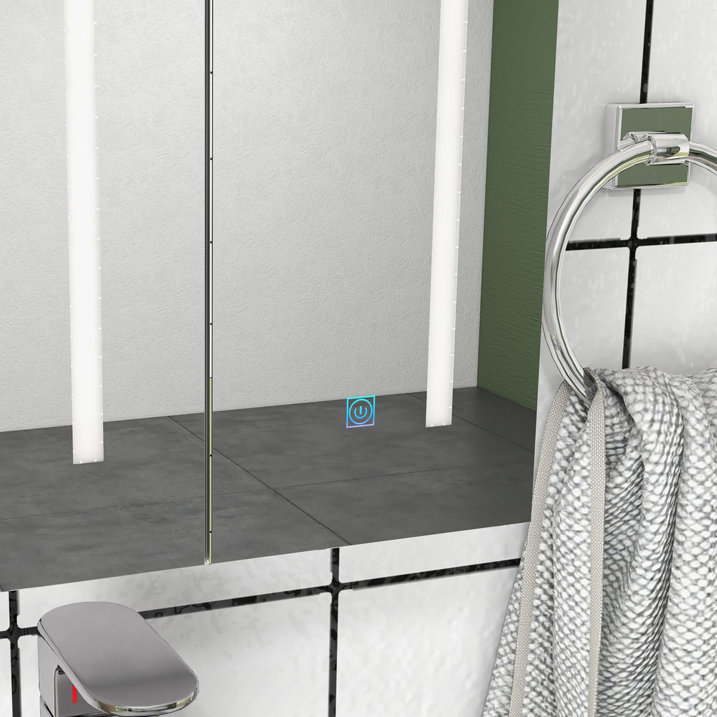 Kleankin Condition with mirror with adjustable shelves and 3 -colored LED lights, in MDF and glass, 90x15x70 cm, white - Borgè