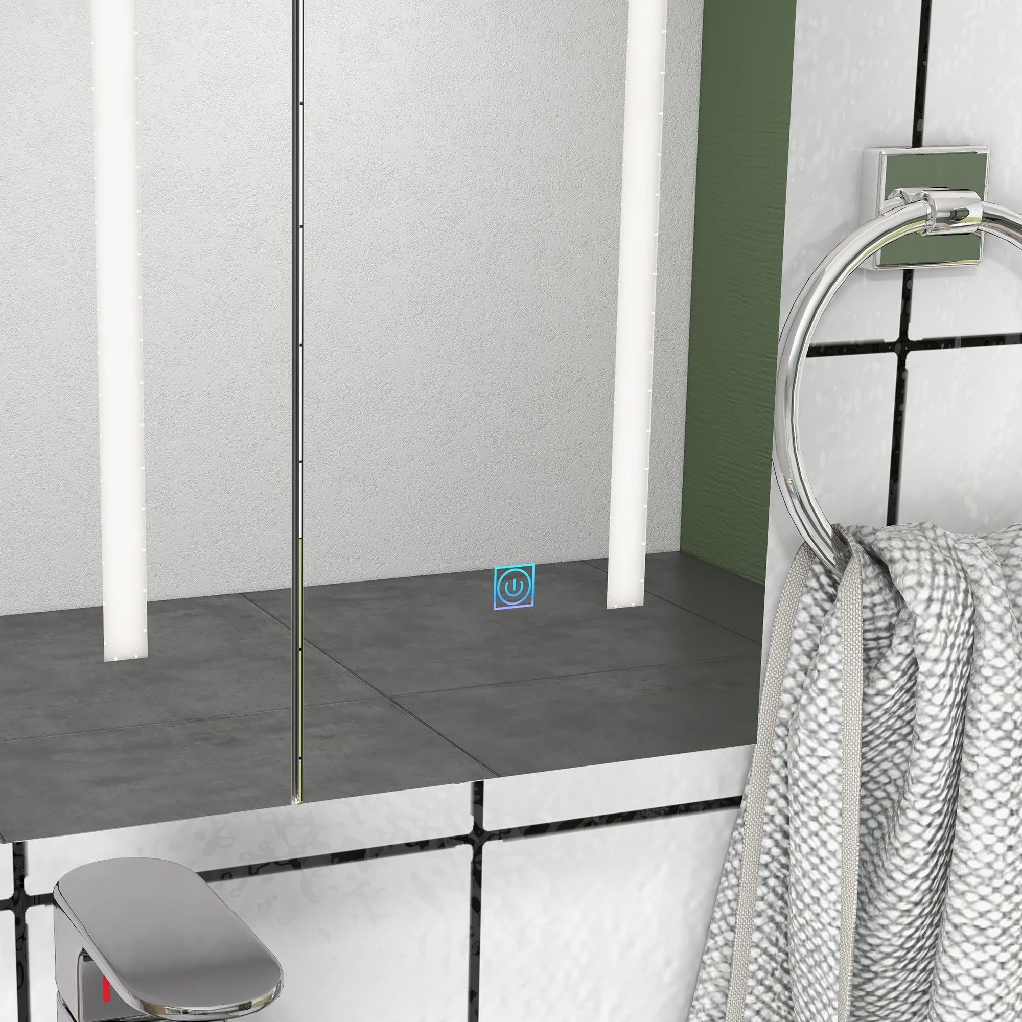 Kleankin Condition with mirror with adjustable shelves and 3 -colored LED lights, in MDF and glass, 90x15x70 cm, white - Borgè
