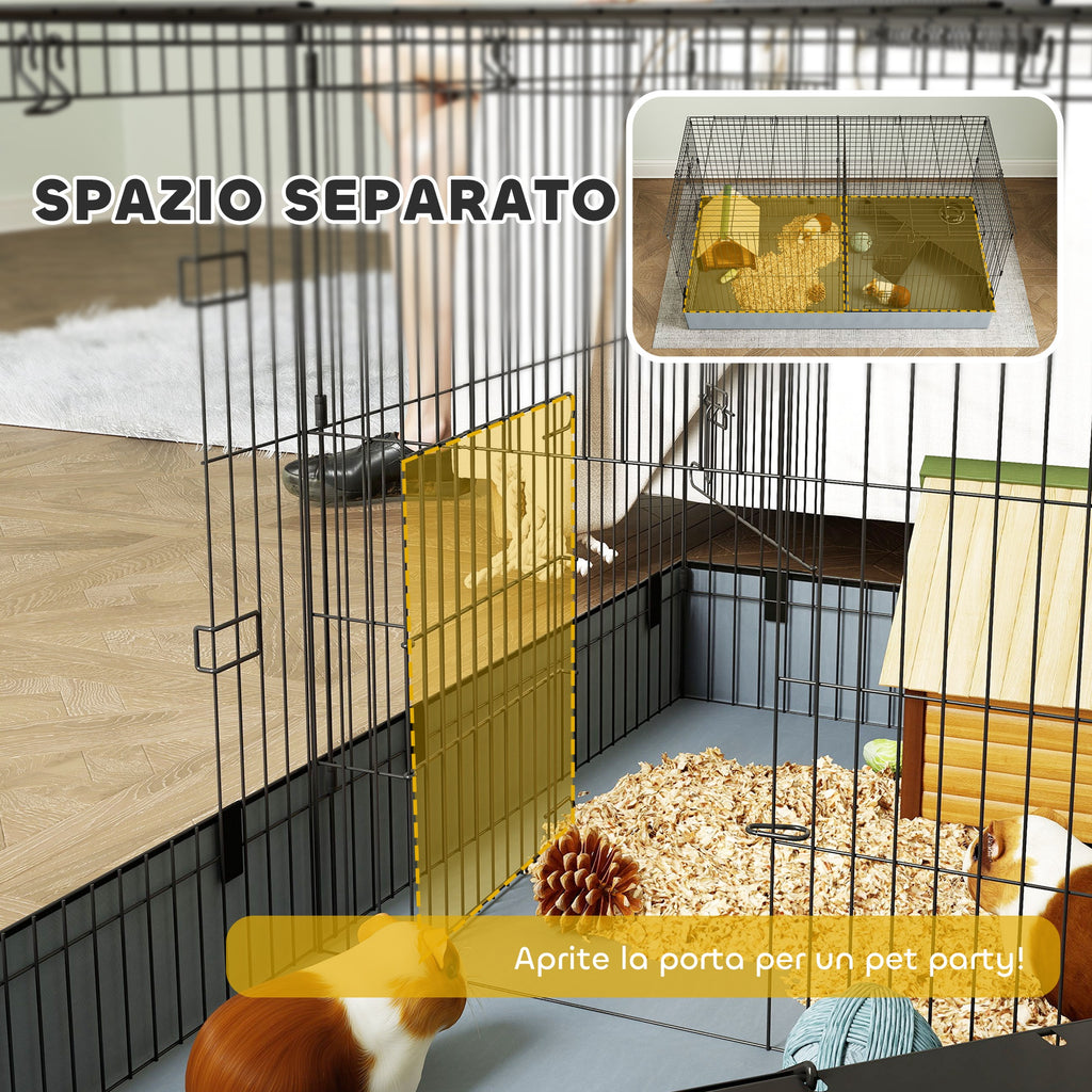 2 in 1 Small Animal Cage, Removable Lid and Separate Sections, 121x61x61 cm, Black