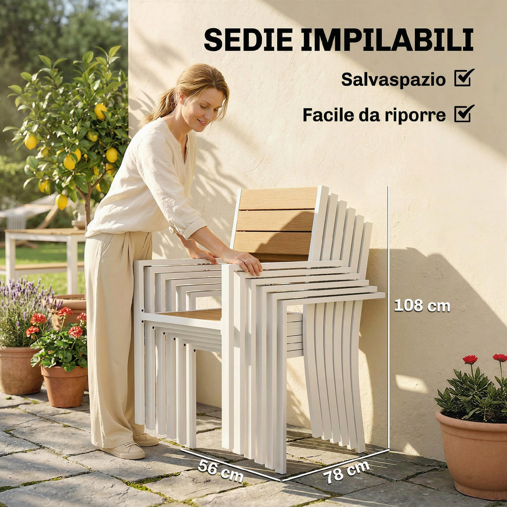 Outsunny 7-Piece Outdoor Dining Set, Stackable Table and Chairs, Aluminum Frame, Teak