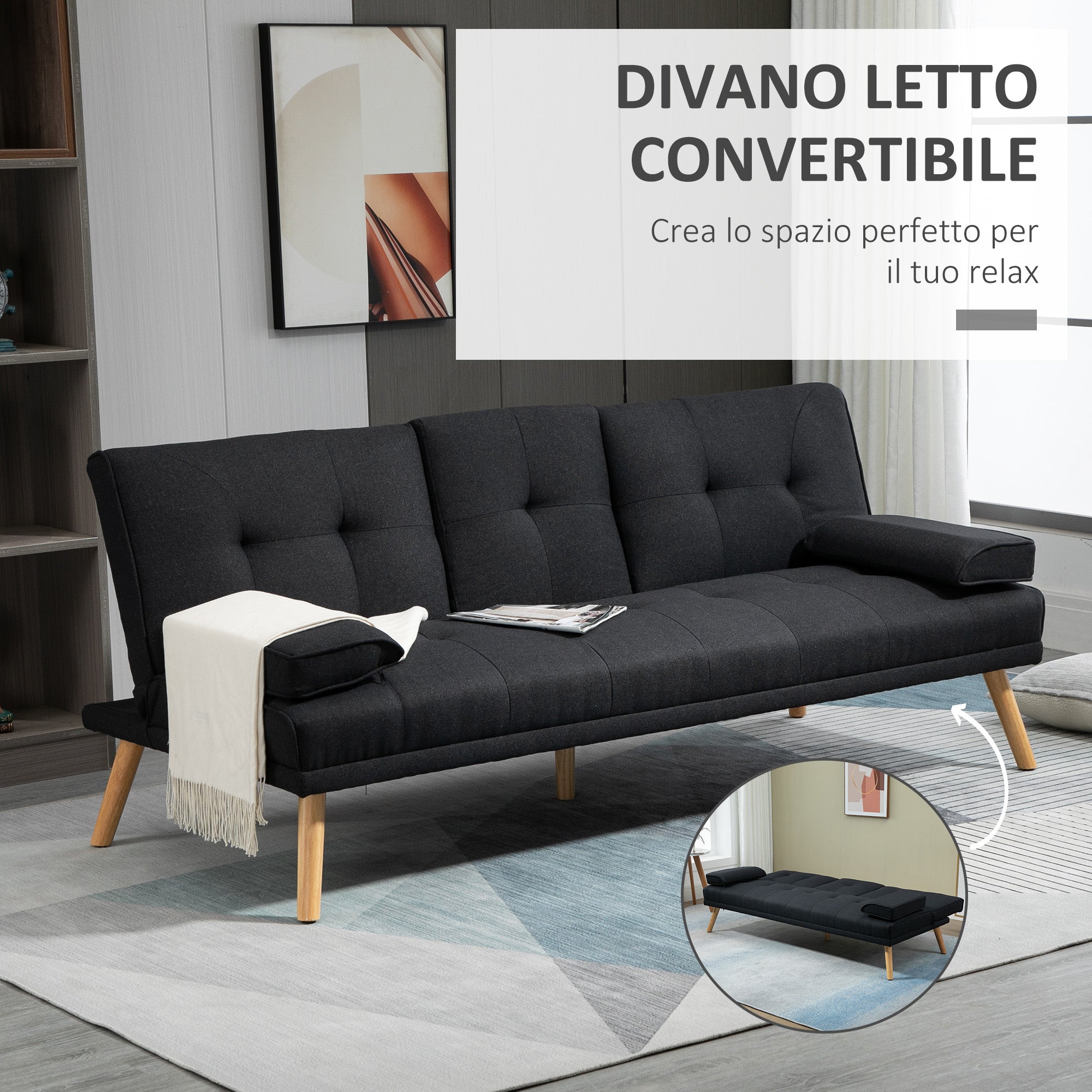 3-Seater Reclining Sofa Bed with Linen Effect Covering and Drop-leaf Table, Gray