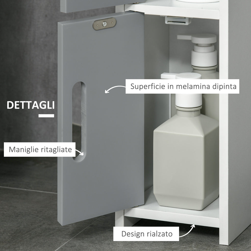 kleankin Bathroom Column with Shelves and Cabinets, Space-Saving Tall Wooden Cabinet 15x17x120cm, White and Grey