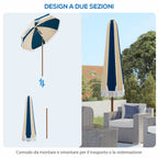Round and Tilting Umbrella with 8 Ribs with Crank, in Polyester and Steel, Ø213x234 cm, Blue and Beige