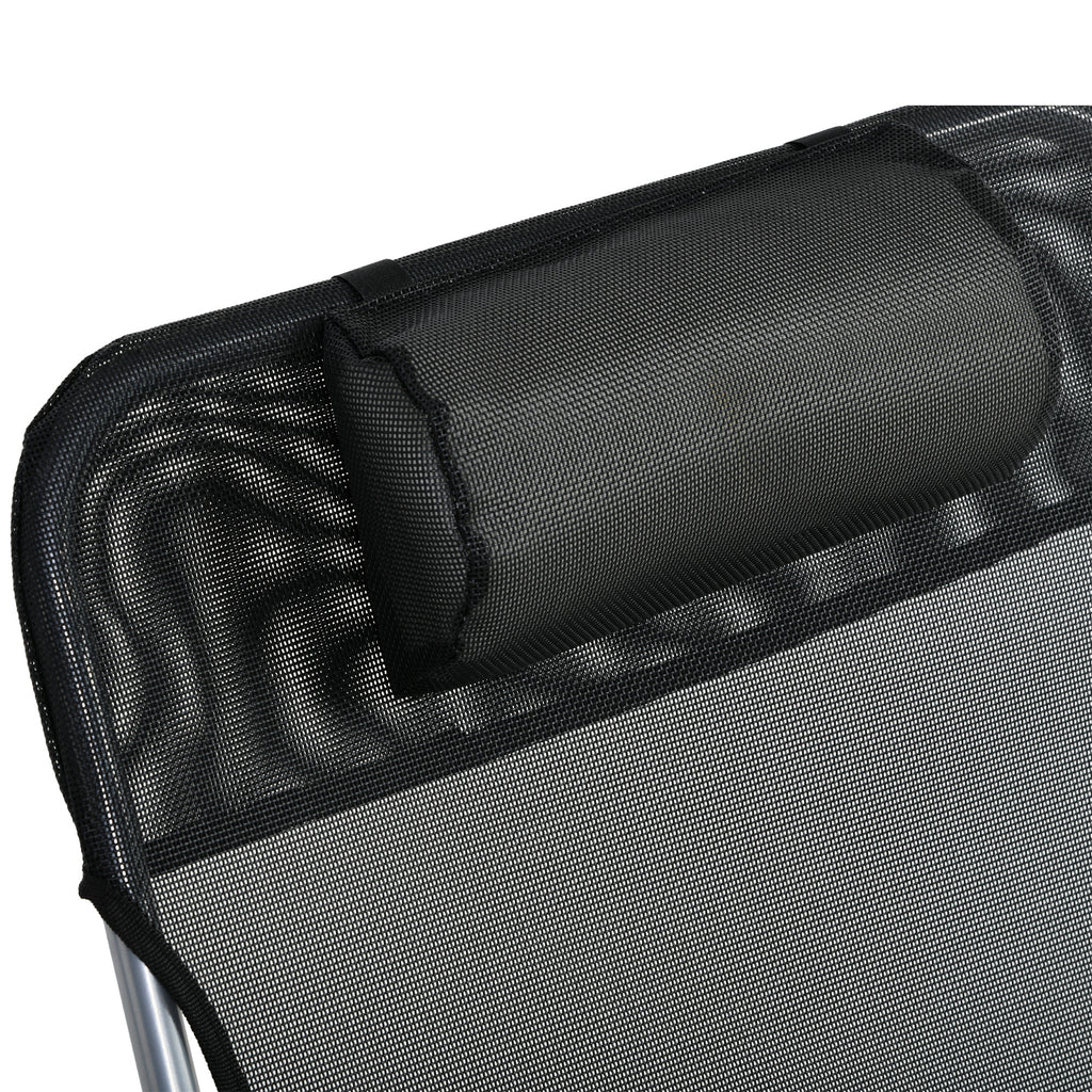 Outsunny Folding Garden Lounger with Reclining Backrest and Cushion, in Metal and Texteline, 182x56x28 cm, Black