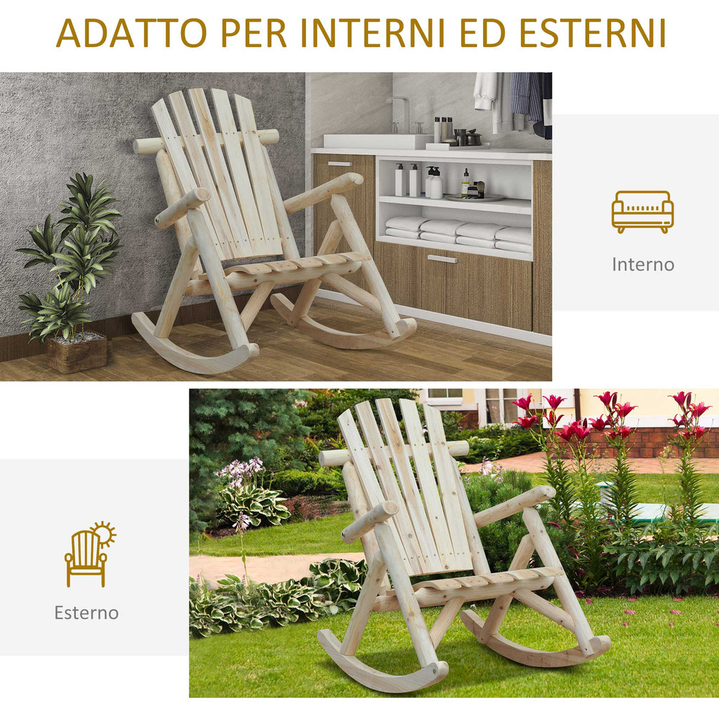 Garden Rocking Chair, Adirondack Style, Fir Wood, Ergonomic Design, Wood Color 96x66x98cm