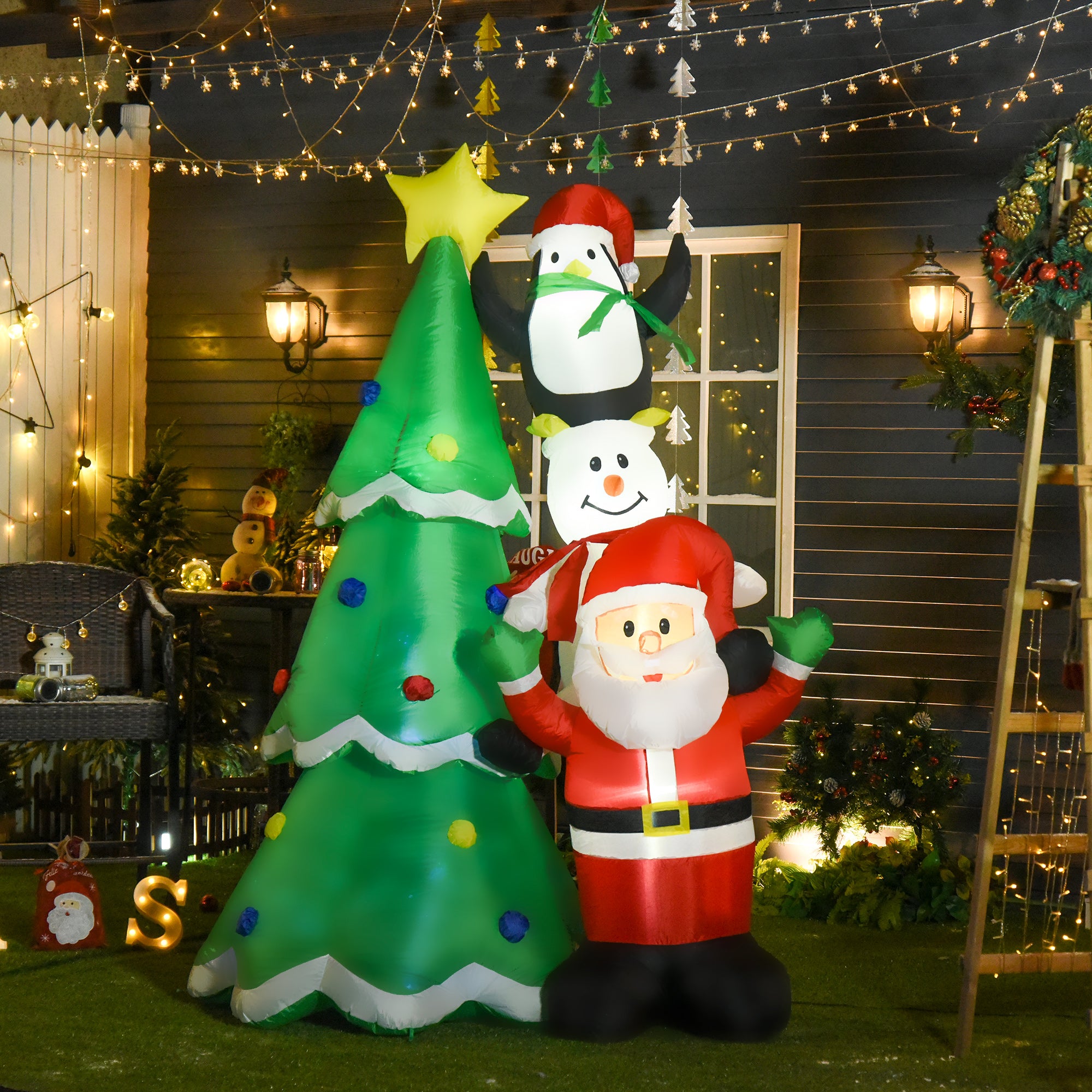 Giant Inflatable Christmas Tree 243cm with LED Lights and Santa Claus, Waterproof Outdoor Christmas Decoration - Borgè