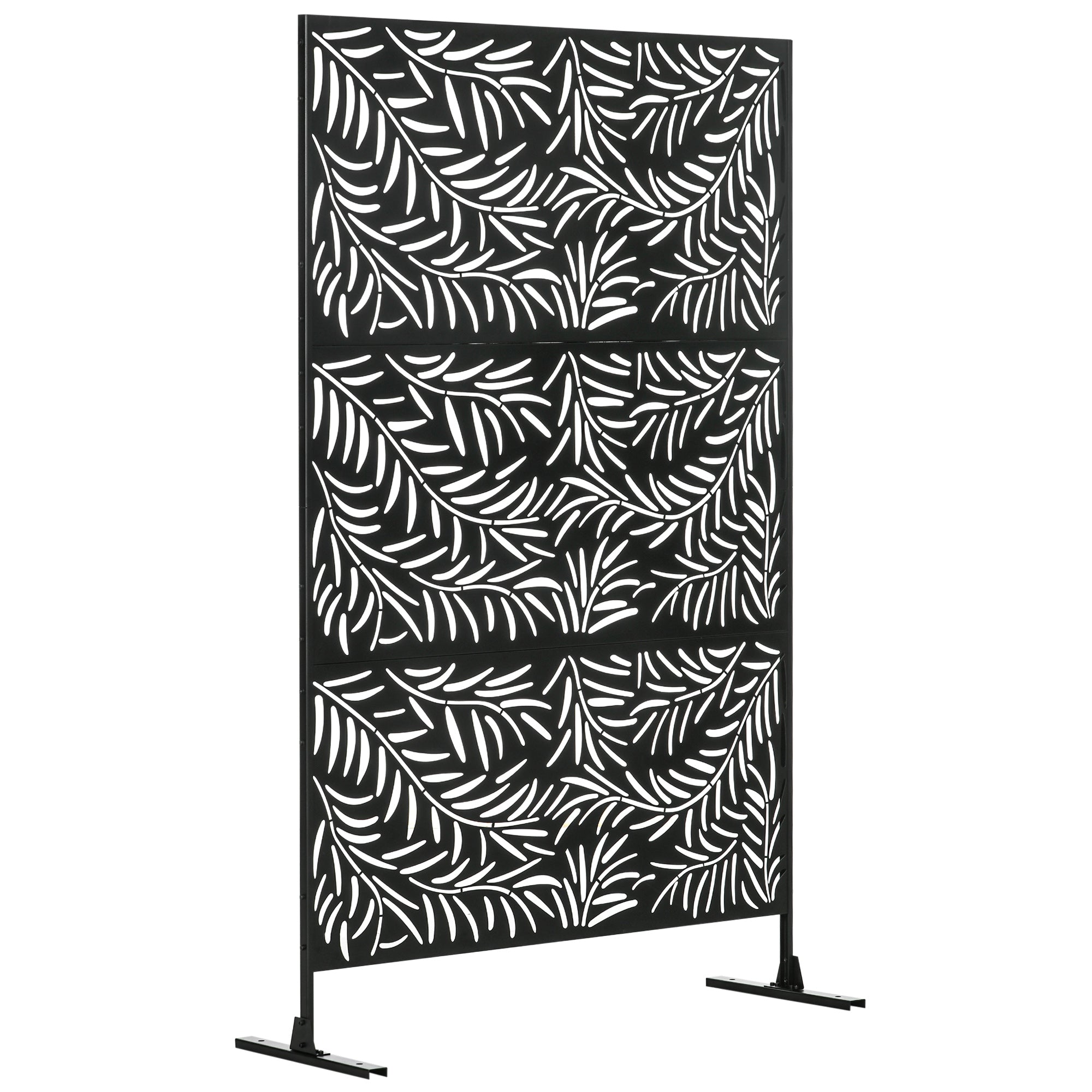 Outdoor Steel Screen with Willow Pattern and 2 Feet, 122x45x198 cm, Black