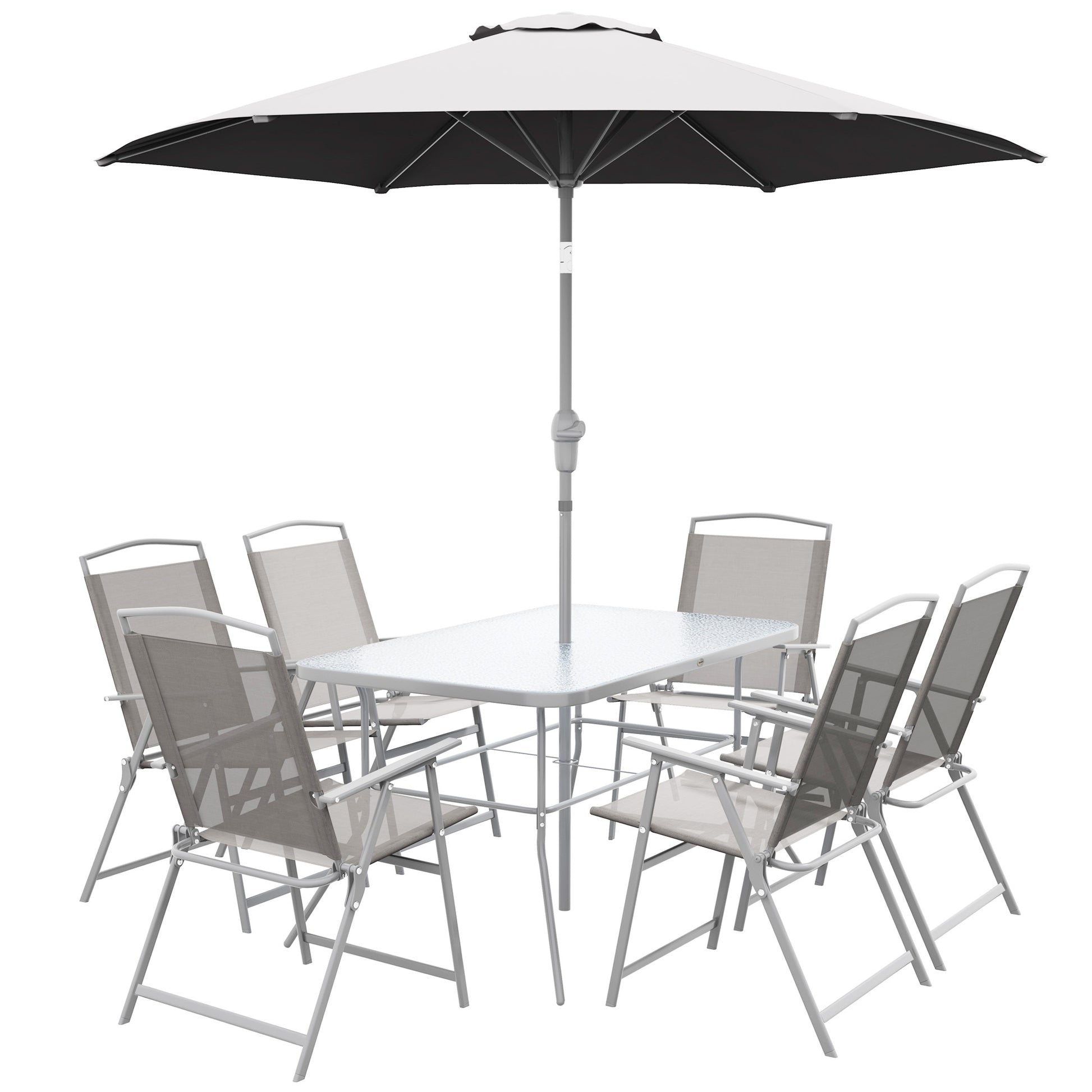 Outsunny Garden Set with Dining Table, 6 Folding Chairs and Crank Umbrella, Gray - Borgè